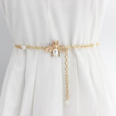 Women's Waist Chain Metal Belt Artificial Pearl Decoration Fashion Dress Beaded