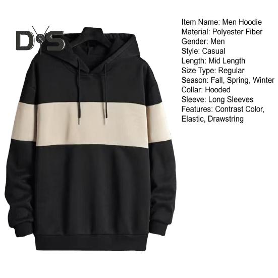 Herren Herbst Winter Kapuzenpullover Kontrastfarbe Kordelzug Lange Ärmel Kapuze Elastische Bündchen Und Saum Dünn Alltagskleidung Lässiges Sportoberteil