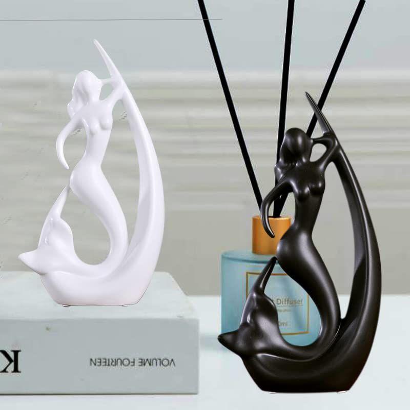 Home Decor Ceramic Creative Mermaid Shape Home Decor Figurine (Pack of 1, Black & White)
