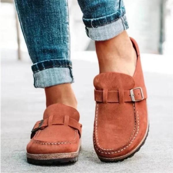 Zapatillas Bolsos de Mujer Hebillas de Cinturón Zapatillas Semi-abiertas Casual Talla Grande Retro Zapatos de Mujer