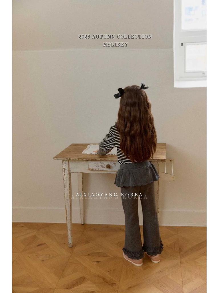 Spring & Autumn Korean-Style Girls' Ruffled Micro-Flare Trousers