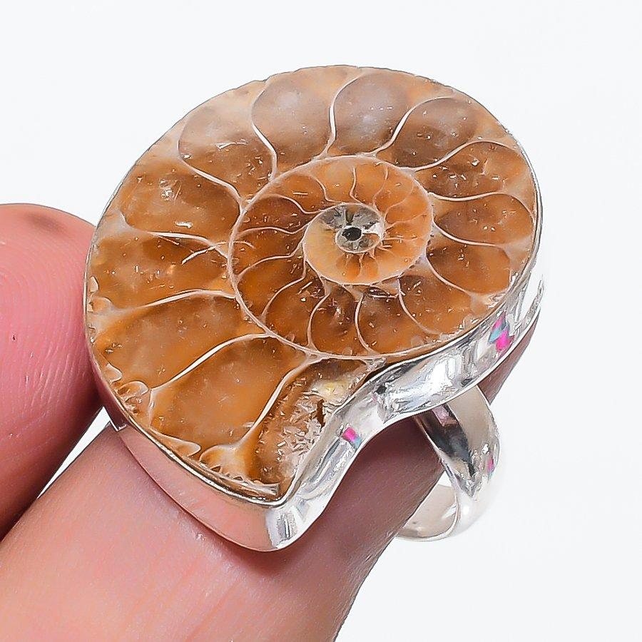 

Ископаемый аммонит Драгоценный камень Ювелирное изделие Кольцо из стерлингового серебра 925 пробы Размер 9