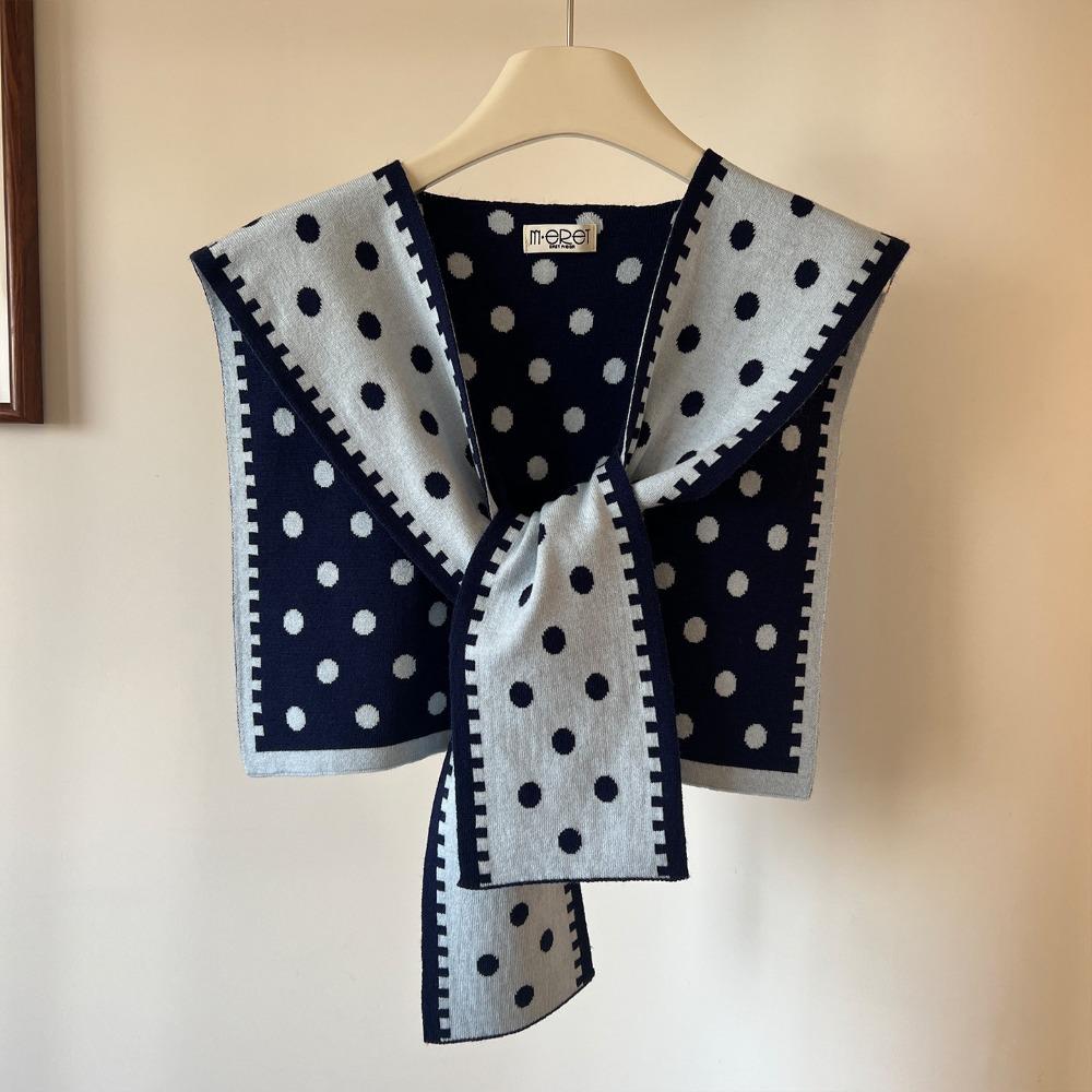 

Retro Polka Dot Knitted Shawl Cape Shoulder Scarf Elegant Fake Collar Female синий