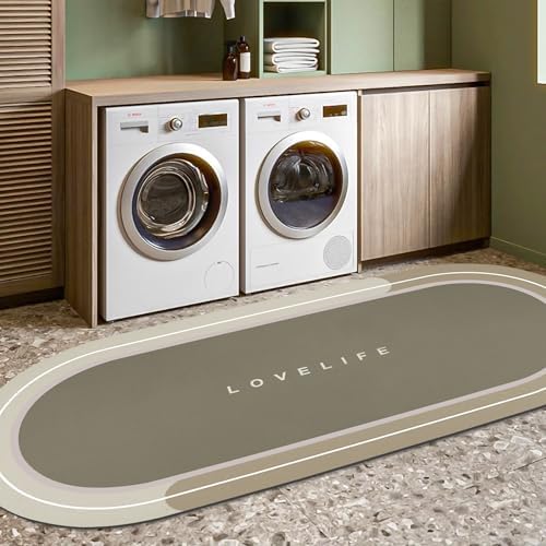 Anti Slip Absorbent Quick Drying 3mm Thick Rubber Backed Oval Modern Diatomaceous Mud MH Machine Washable Foot Mat Bathroom