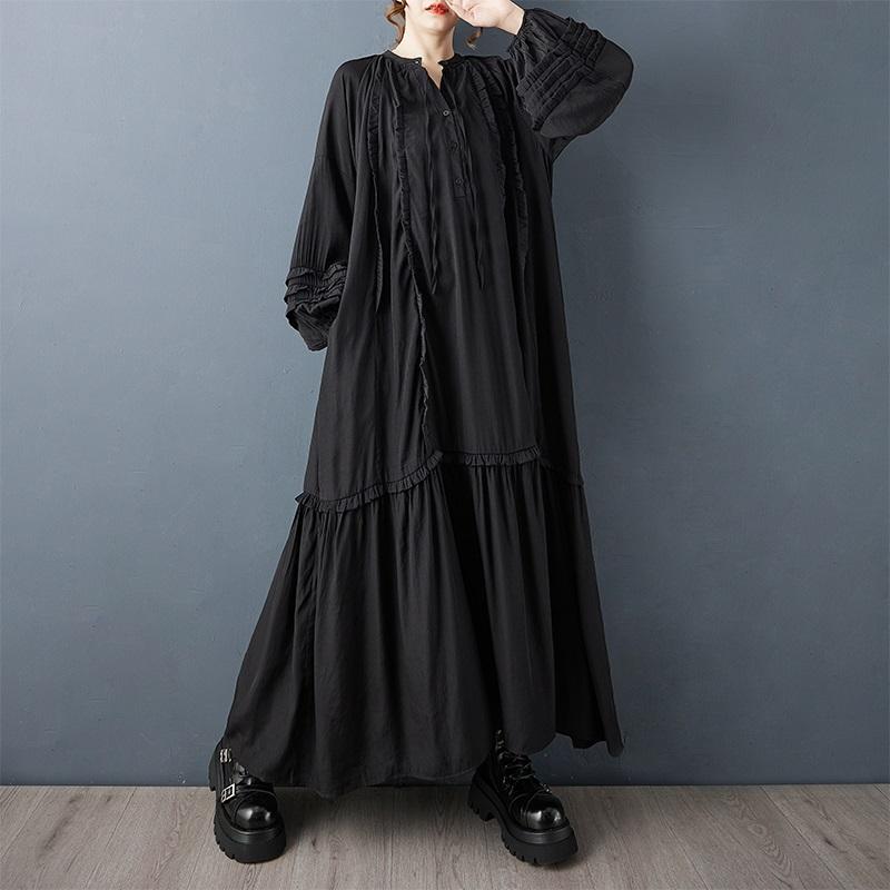 

Винтажное черное платье больших размеров с длинным рукавом, новинка, для женщин, повседневное свободное весенне-осеннее платье