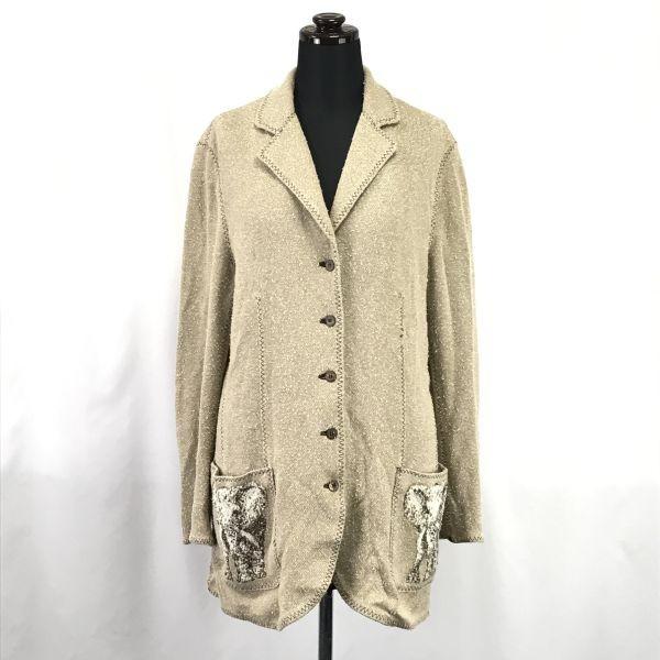 

Itariya Elephant Print Cotton Jacket Cardigan Women M Beige Japan Vintage