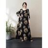 New Style Various Colors Vacation Style Round Neck Retro Cotton Linen Long Dress