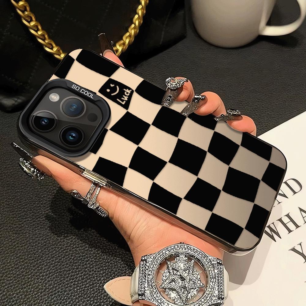 Creative Black White Grid Phone Cover Case for iPhone 17 Pro Max 13 15 12 Pro Air 11 17e 16 14 Plus