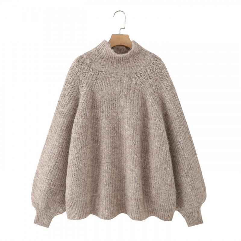 Womens Oversized High Neck Knit Sweater Long Sleeve Loose Fit Winter Casual Comfortable Top
