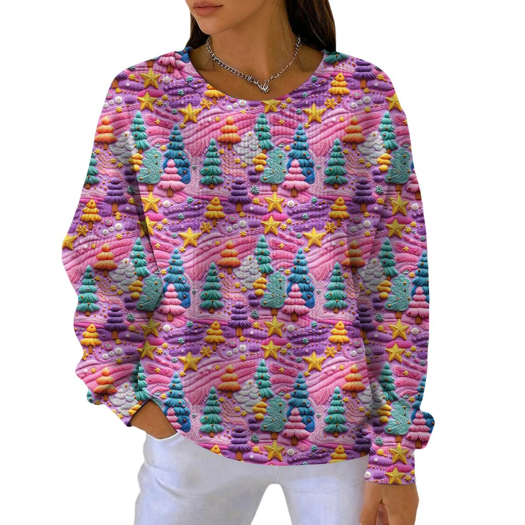 Women's Fashion Casual Gradient Christmas Print Pullover Sports Long-Sleeve Top