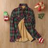 Fashion Plaid Print Fleece Shirt For Ladies Button Winter Lapel Jacket Pocket Ladies Coat