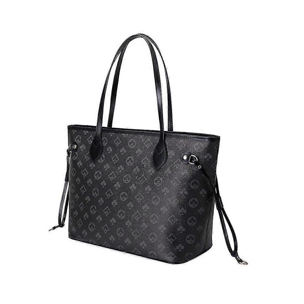 (Schwarz) Damen Karierte Tote Schultertasche Geldbörse PU Leder Handtasche Tasche Mit Innentasche