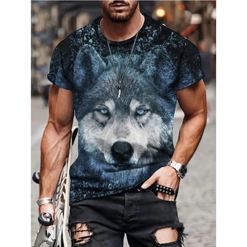 Best-selling Multi-color Retro Dragon Pattern Men's T-shirt, 3D Printed Trendy Casual Short-sleeved Round Top, Loose T-shirt
