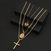 3PCS Adjustable Stainless Steel Cross Pendant Necklace for Men - Geometric Minimalist Chain with Gold Plating, Unisex Everyday Jewelry