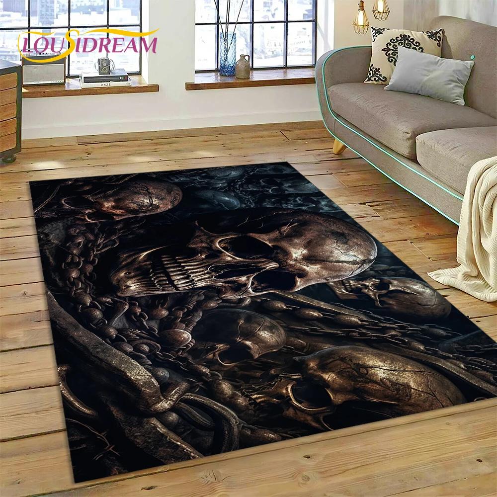 3D Horror Gothic Skull Skeleton Rug Carpet for Living Room Bedroom Decor,Floor Mat Non-slip Decoration for Sofa Doormat Gift Kid