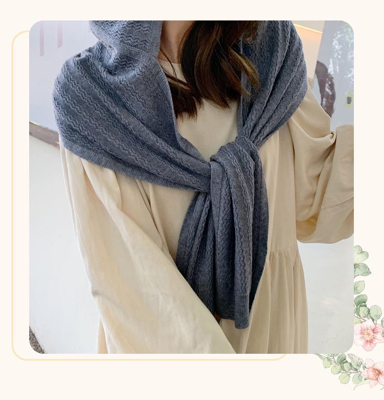 Korean Style Knitted Shawl Scarf Hat Combo - Women's Solid Color Autumn/Winter Cape