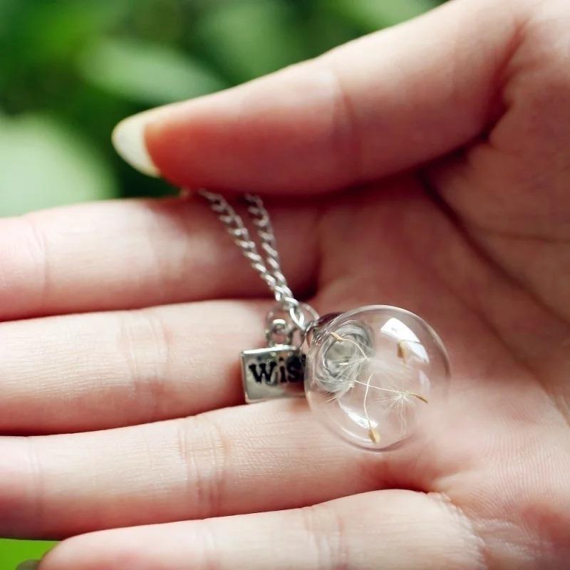 Natural Dandelion Glass Bottle Home Decoration Long Strip Leather Long Chain Pendant