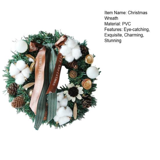 Vánoční věnec na vchodové dveře Ručně vyráběný Umělý zelený věnec s šiškami Červené bobule Baňky Ozdoby pro Vnitřní Venkovní Sváteční Dekoraci