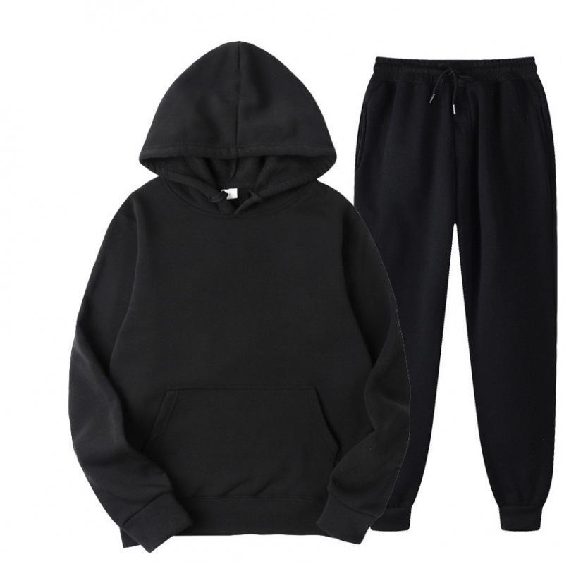 Unisex Casual Sports Hoodie Set - Solid Color Autumn/Winter Warm Velvet Jacket
