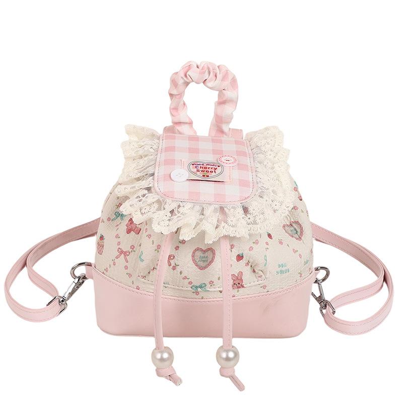 Korean Lace Plaid Small Backpack Bag for Women 2025 New Trendy Summer Leisure Student Commuting Large-capacity Backpack