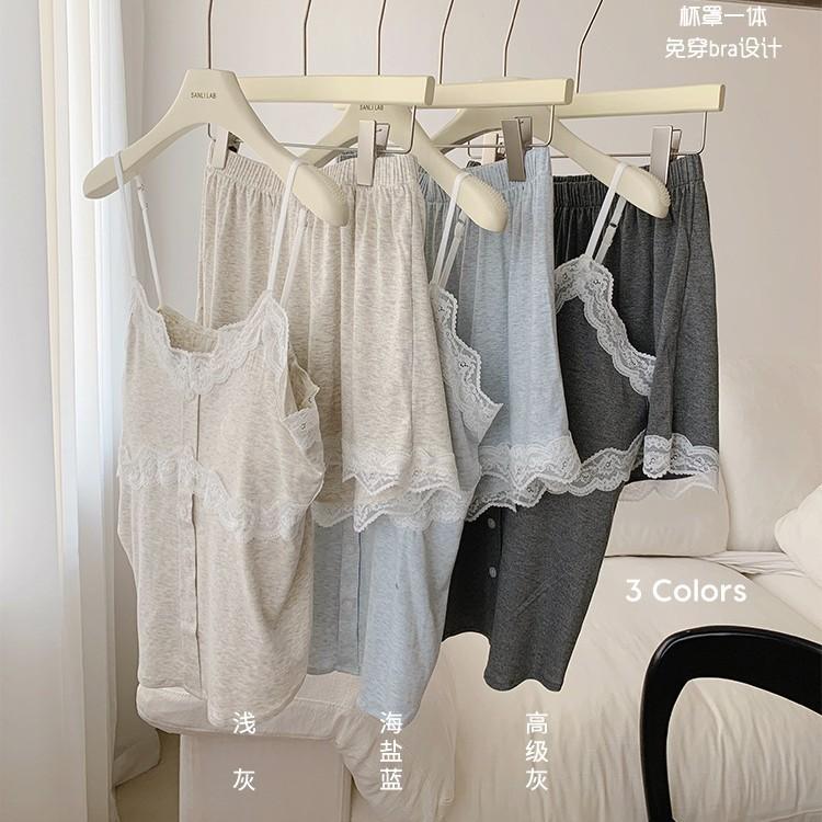 French Lace Suspender Pajamas Women Free To Wear Bra Fairy Style Thin Breathable Skin-friendly Sleeveless Loungewear Cover
