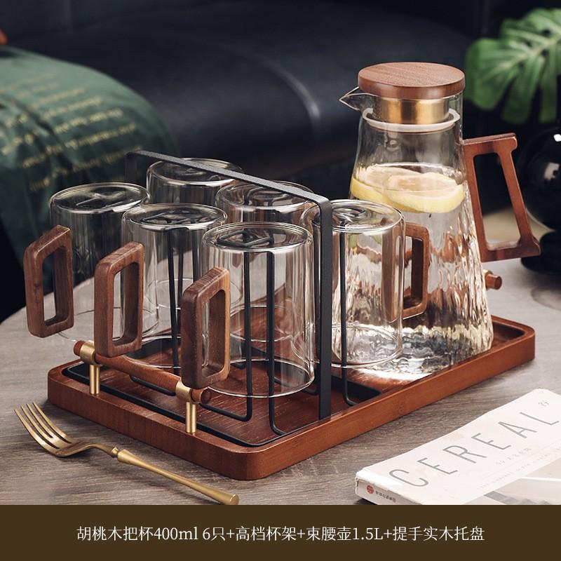 Heat-Resistant Glass Tea Cup Set With Wooden Handle Home Living Room Serving Guest Drinking