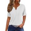 Women Casual V Neck Short Sleeve Solid Button T Shirt Top Tee