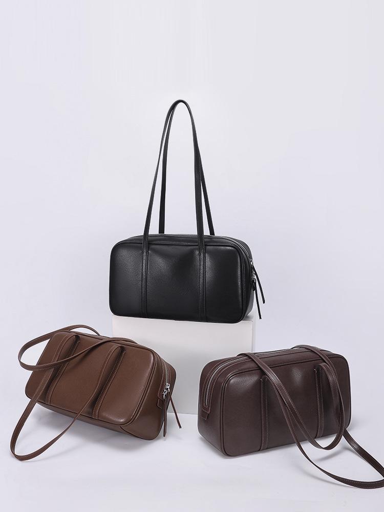 Women's Elegant Genuine Leather Bowling Bag - Large Capacity, Versatile Commuter Style, New 2026 Design with Shoulder Strap