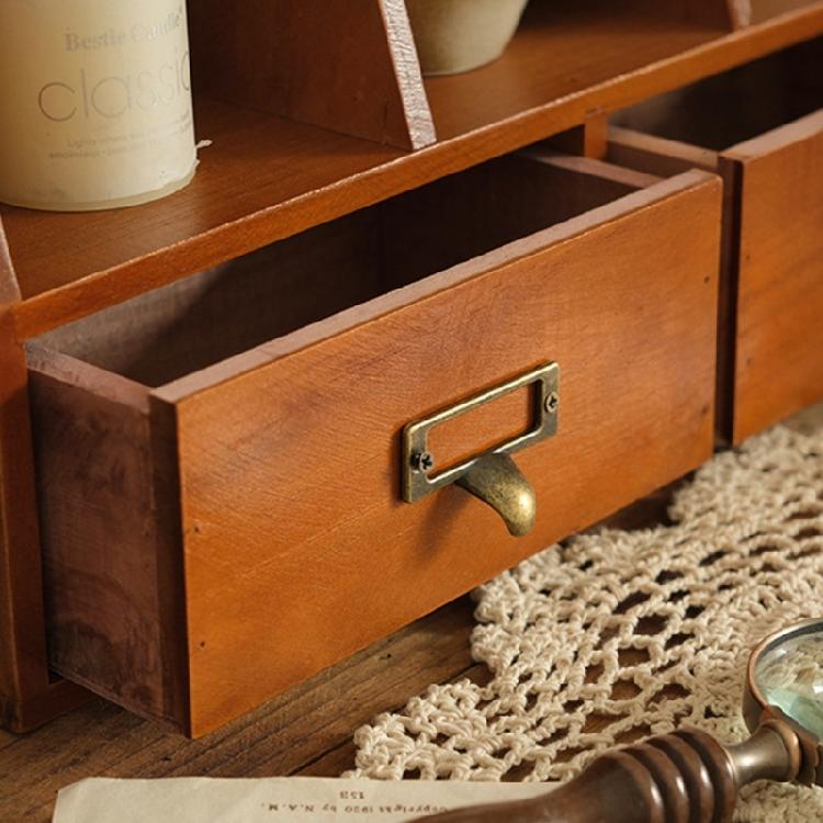 Practical Wood Desktop Organizers 6 Compartments 2 Additional Hide Drawers