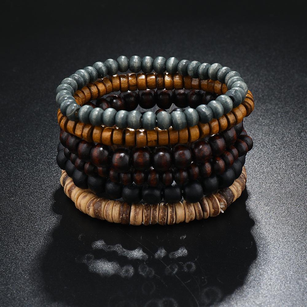 Men's Fashion Retro DIY Multi layer Elastic Thread Coconut Shell Wood Bead Bracelet Suitable for Date, Party, Festival Gifts