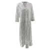 Fall Women Dress Hollow Lace Crochet Patchwork Double-layer V Neck Loose Three Quarter Sleeves Floral Embroidery Ankle Length Commuting Dating