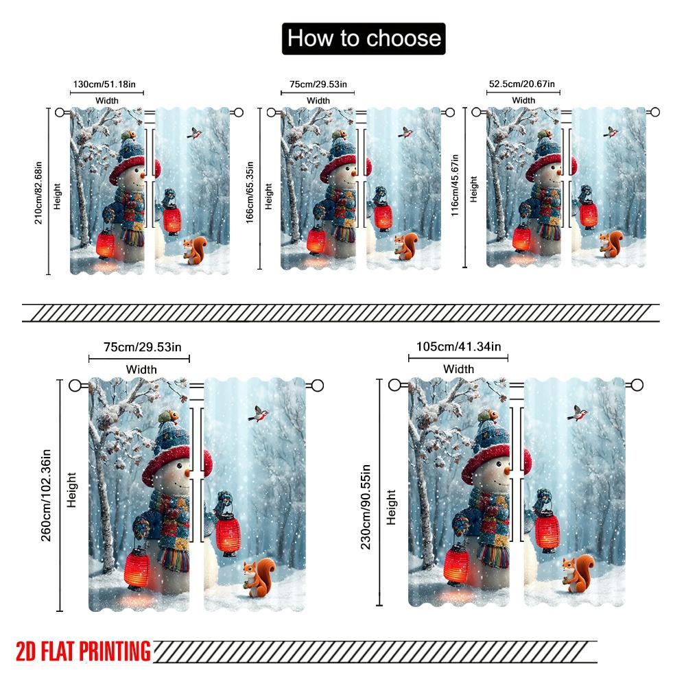 2pcs,2D Plane Printing Print Curtains Christmas Snowman Durable Polyester (without Rod) Versatile All for Living Room, Bedroom,