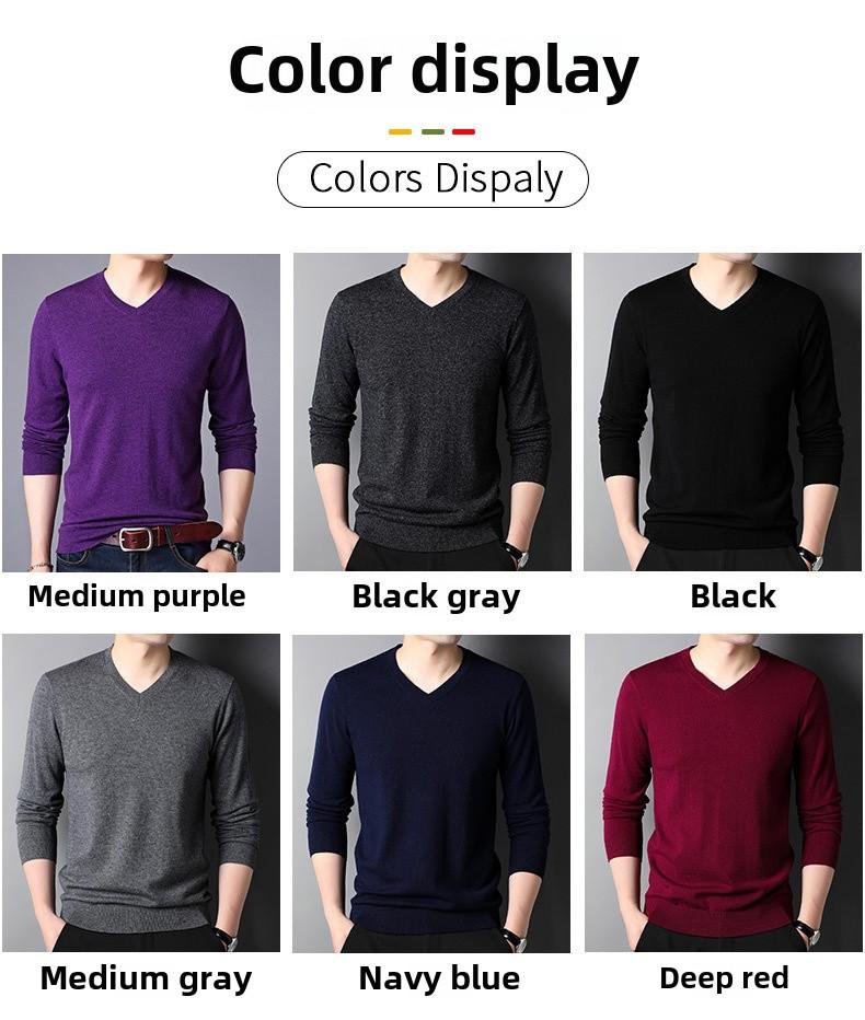 Men's 100% Pure Wool V-Neck Sweater for Autumn/Winter - Knitted All-Match Thin Top