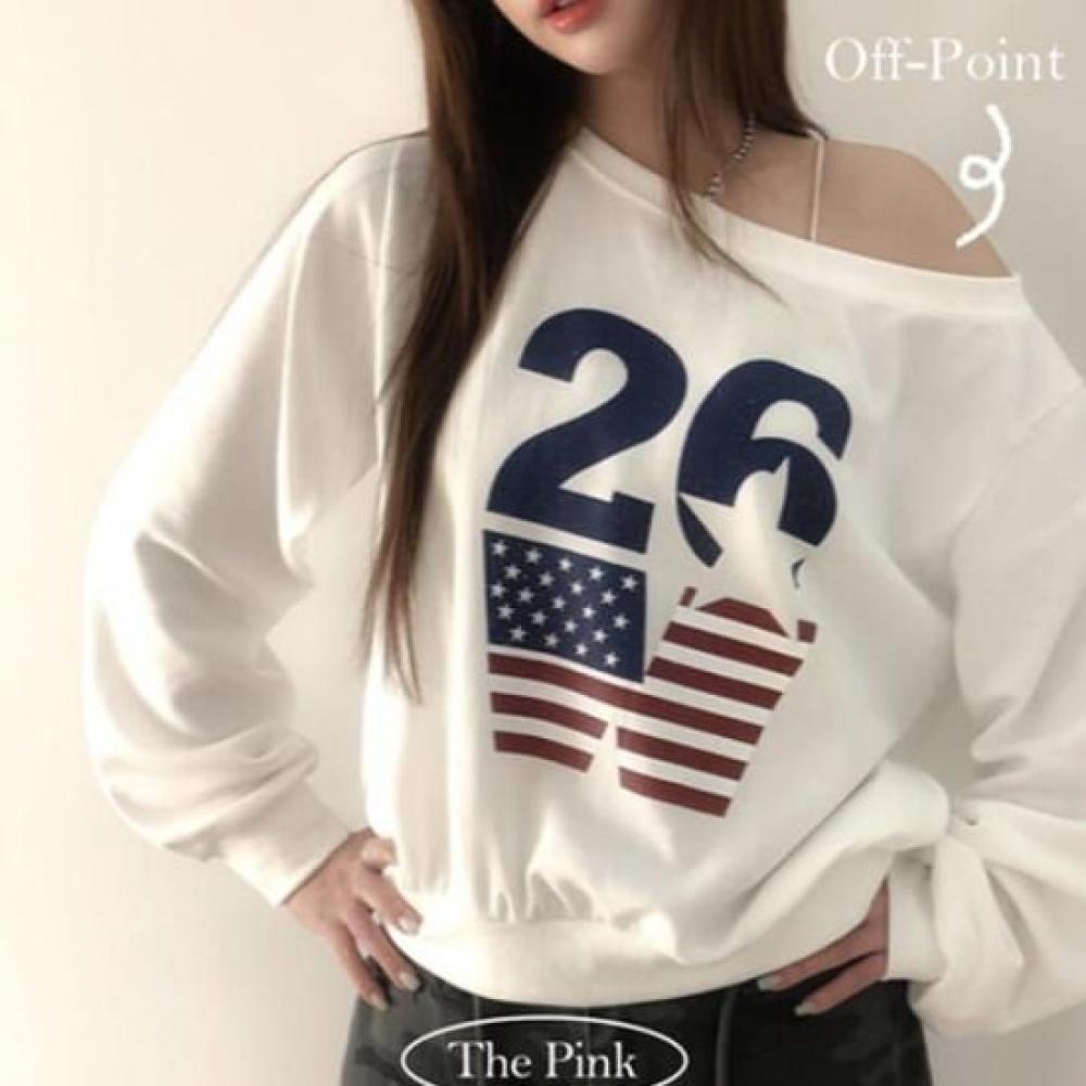 The Pink Rika Flag Print Off Shoulder Sweatshirt