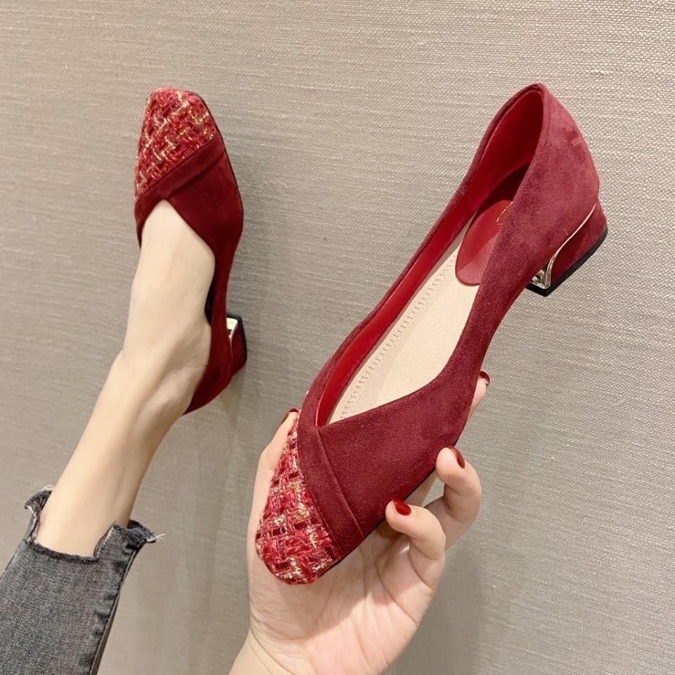 

2025 Весна Літо Жіночі Туфлі на високих підборах Елегантні жіночі човники М’яка тканина Квадратний каблук 3,5 см Чорний Синій Червоний Великий розмір 42 39 червоний