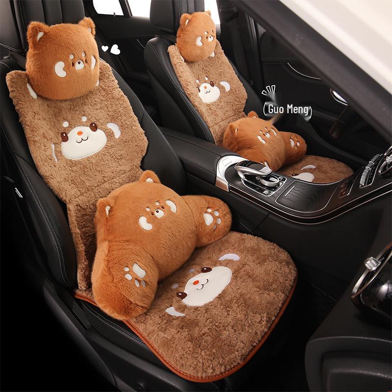 Cartoon Raccoon Winter Plush Car Seat Cushion