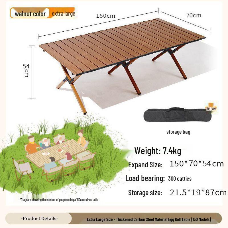 Tragbarer faltbarer Roll-up-Tisch aus Karbonstahl mit Stühlen für Camping im Freien, Gärten und Balkone