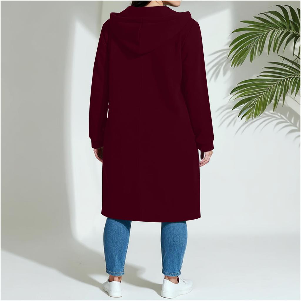 Women's Fashion Casual Plus Size Hooded  Long-Sleeve Solid Jacket