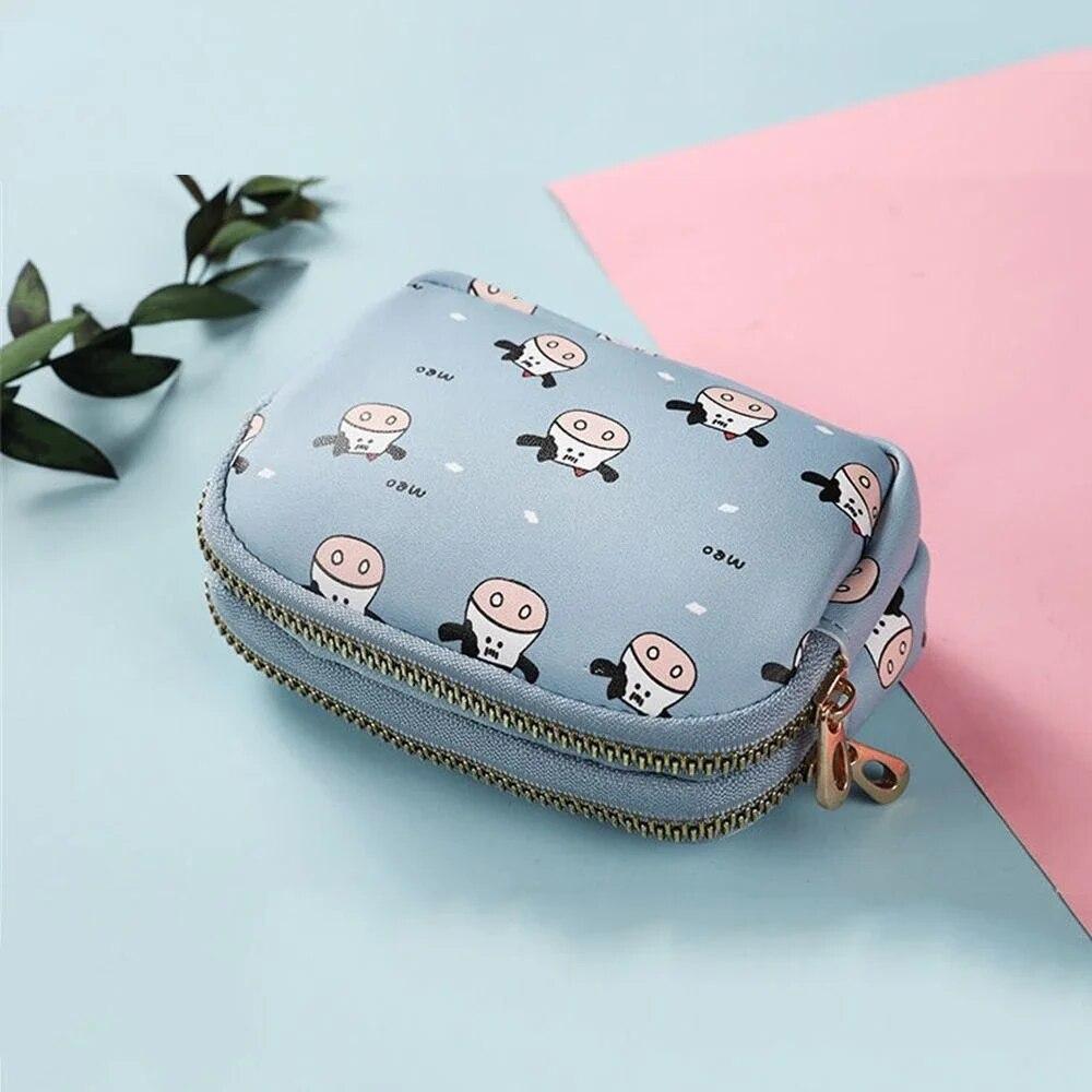 

Гаманець із милим коров’ячим візерунком для жінок Гаманець для карток Студентська Сумка для ключів із подвійною кишенею на блискавці Портативна сумка для зберігання банківської картки з помадою