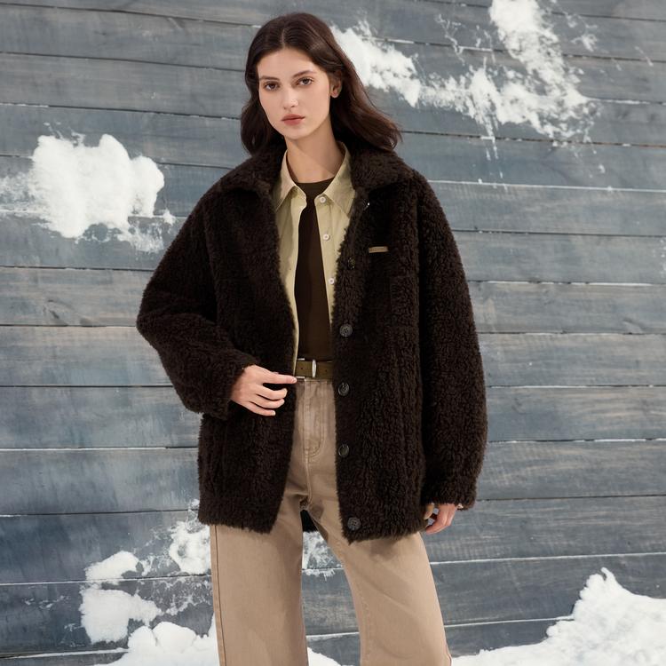 ELLE French Single-Breasted Vintage Fashion Design Melange Casual Loose Versatile Long Sleeve Lamb Wool Plush Coat Women coats EF53029