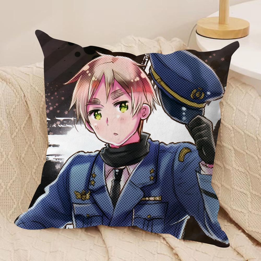 H-Hetalia The Beautiful World Cushion Cover Silky Short Plush Sofa Pillow Cover Hidden Zipper Soft Dustproof Case for Home Decor