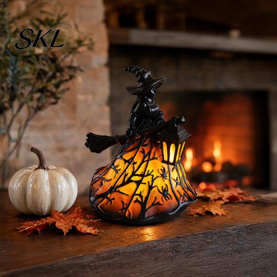 Halloween Ambient Lighting Witch/Ghost LED Lamp, Gothic Resin Ornament with Warm Light for Home Decor Decor, Desktop Spooky Night Party Glow Lamp