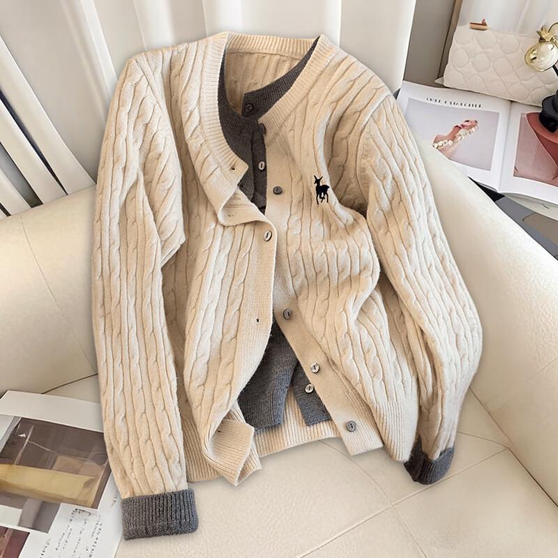 SIBASHE Women's Color Block Faux Two-Piece Knit Cardigan