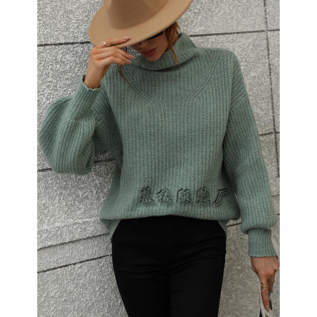 Autumn and winter new solid color sweater turtleneck pullover loose European and American women's clothing solid color turtleneck sweater
