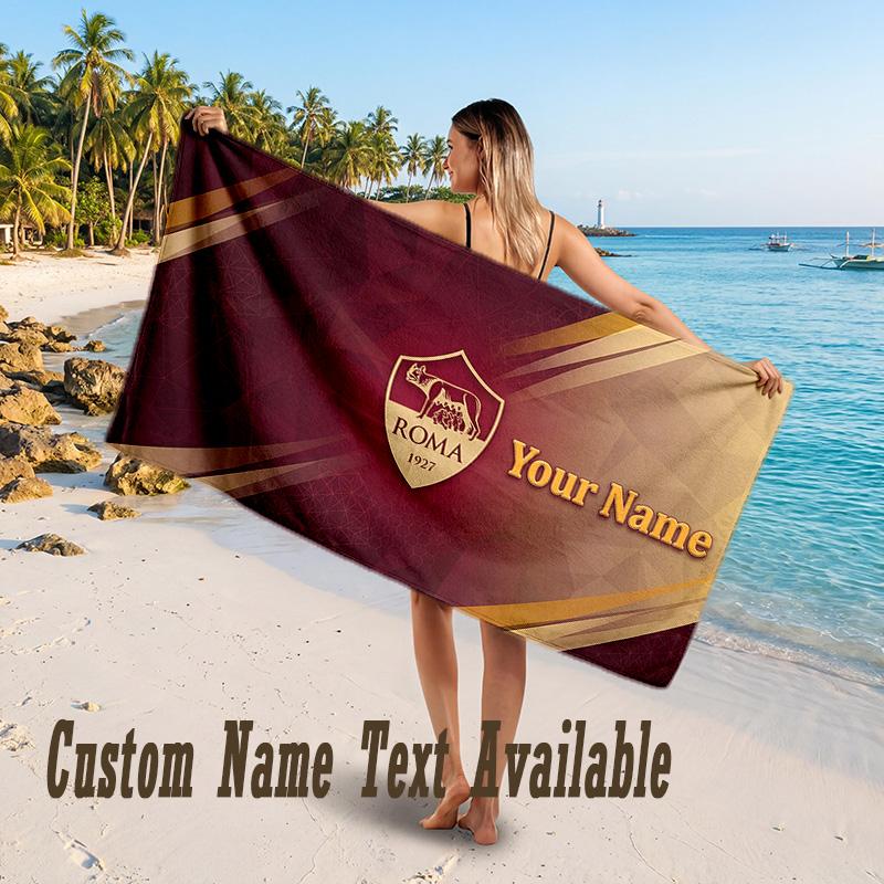 AS Roma FC Design Beach Towel Custom Text Large Towel for Beach Vacation