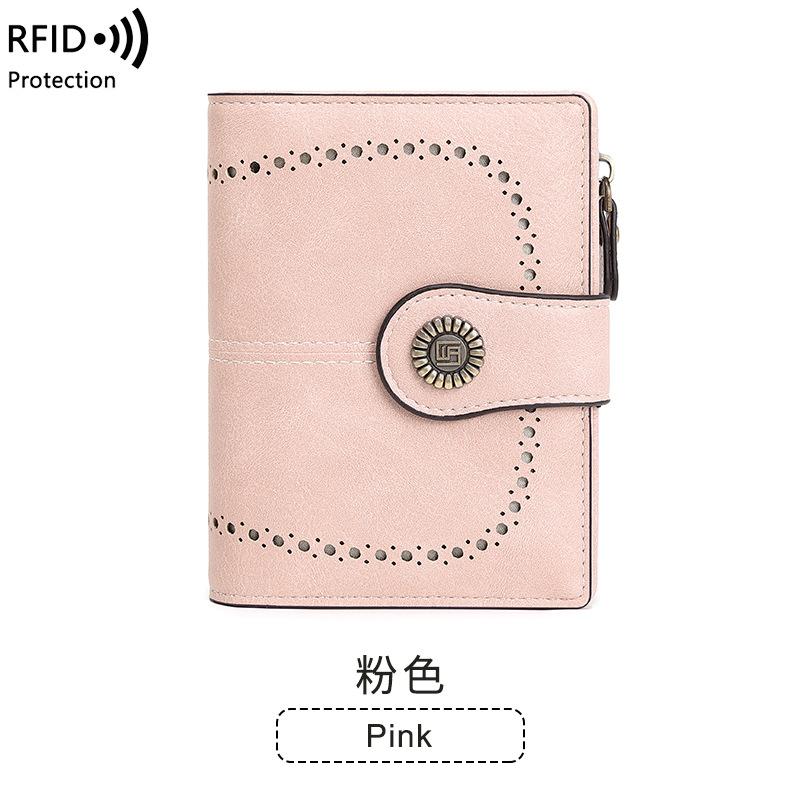 Retro Short Women's Bag RFID Anti-theft Brush Multi-function Large-capacity Clutch Bag