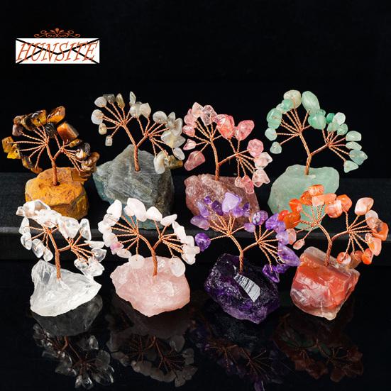 Barevná ozdoba stromu z přírodního kamene se základnou, strom peněz s pozitivní léčivou energií