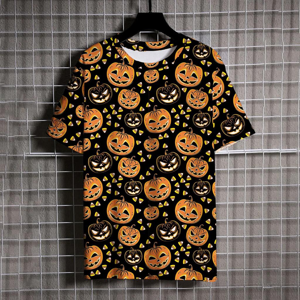 Halloween Kürbiskopf Druck Herrenbekleidung Freizeit Übergroßes T-Shirt Herren Vielseitig Trendig und Bequem y2k Oberteile T-Shirt