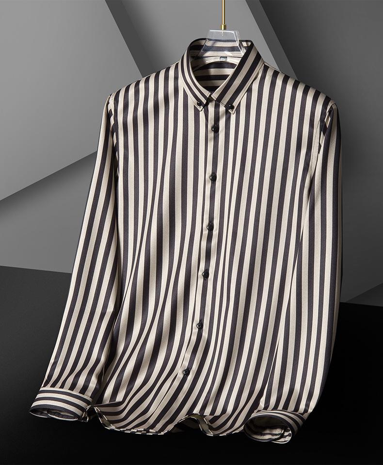 Men's 2618 Striped Stretch Wrinkle-Resistant Casual Long-Sleeve Shirt for All Seasons