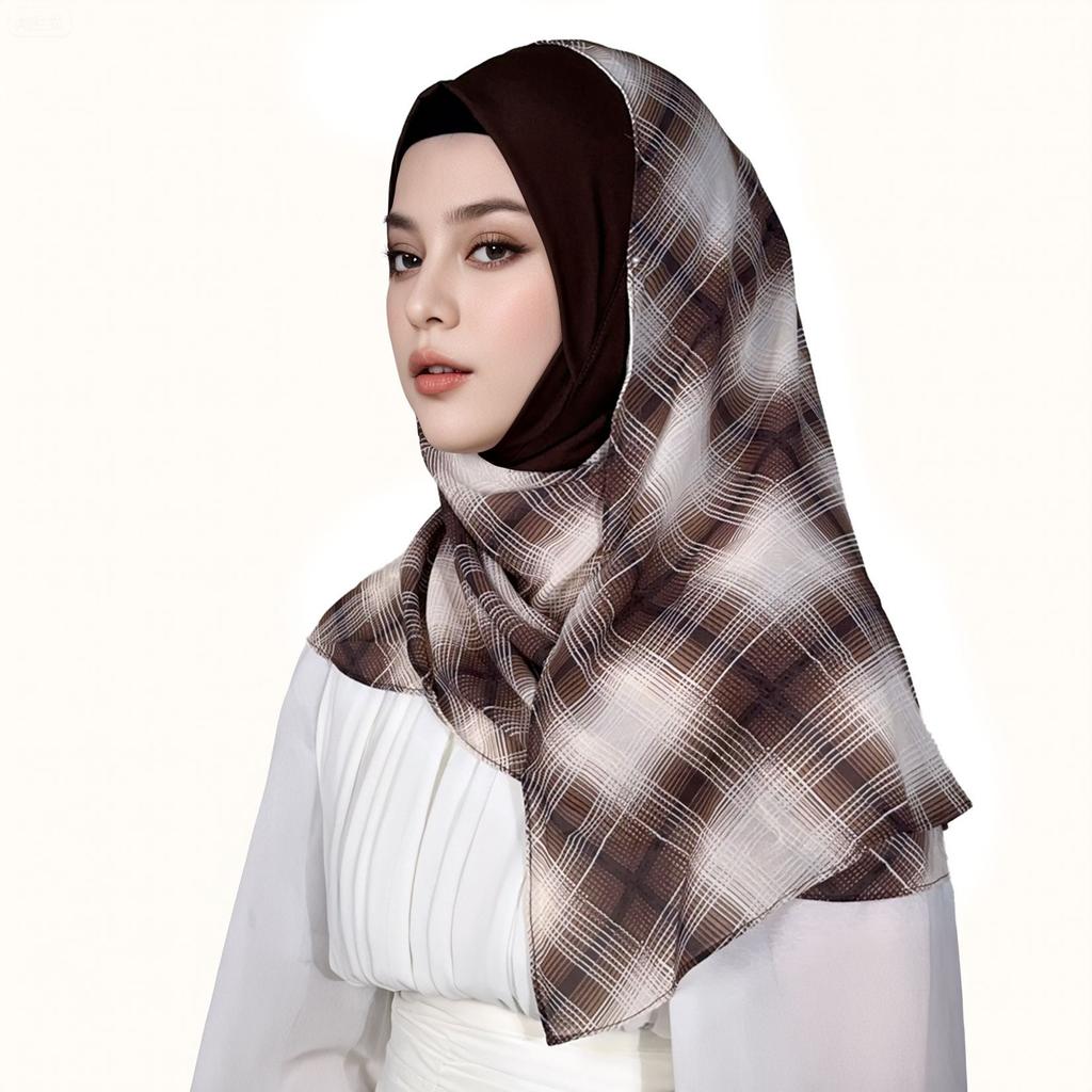 Hijabs Women Muslim Plaid Chiffon Scarf Sweet College Style Plaid Yarn Headscarf Sunscreen Shawl